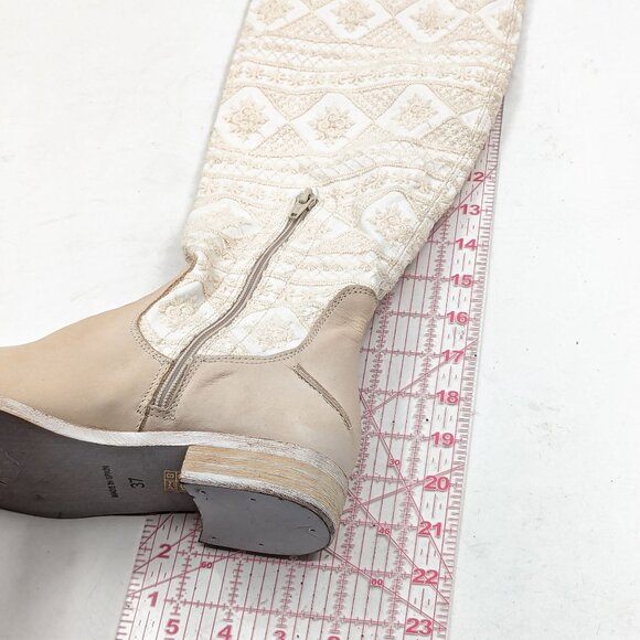Free People Women Bren Textile Ivory Leather Western Slouch Boots sz 7US EUR 37 - Picture 6 of 10